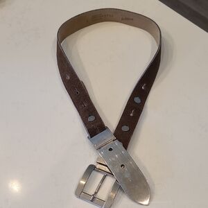 Made In Italy Anne Klein Brown Leather Belt with Silver Buckle By Saks 5th Ave